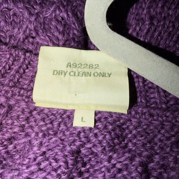 Kilronan Knitwear Sweater Women’s Size L Purple Merino Wool Cable Cardigan - Picture 7 of 7